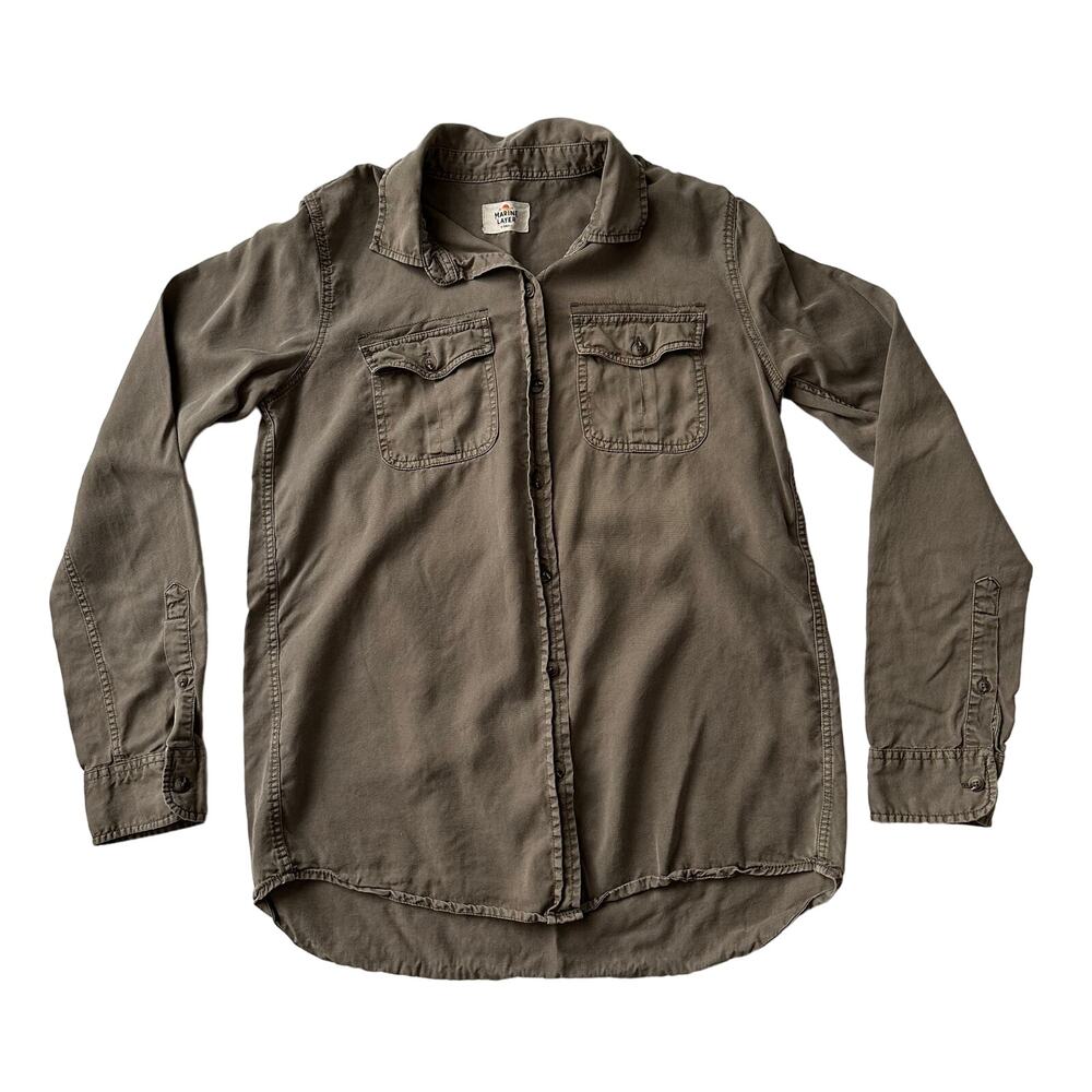 Marine Layer Lyocell Olive Khaki Long Sleeve Button Up‎ Collar Shirt women XS